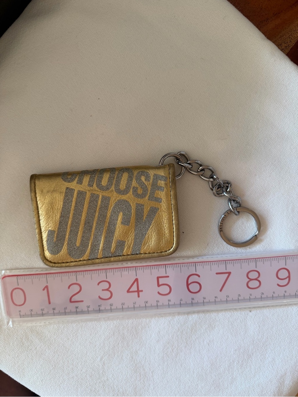 Juicy Couture Metallic Gold 'Choose Juicy' Keychain Card Holder. Vintage Juicy